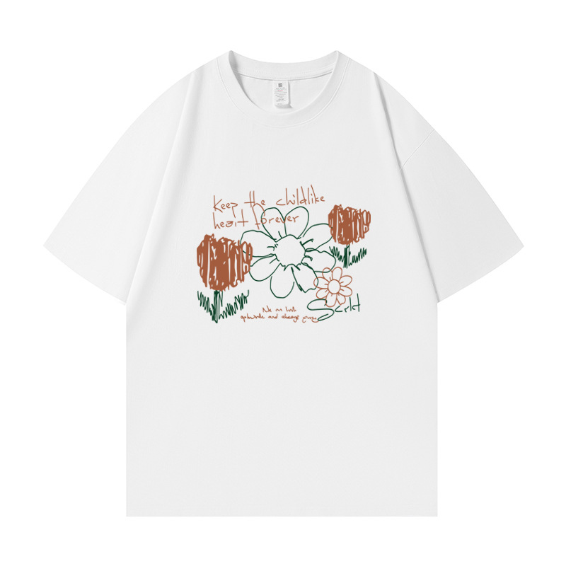 Cotton Short Sleeve T-Shirt Women's 2023 Summer New Fashion Print Loose Casual Round Neck Half Sleeve Top Trendy