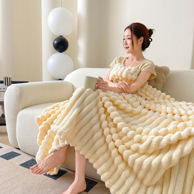 2024 Cross-Border Solid Rabbit Fur Blanket Coral Fleece Blanket Office Nap Sofa Cover Sheet Dropshipping