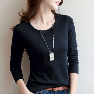 Round Neck Solid Long Sleeve Women's T-Shirt Slim Fit Basic Top