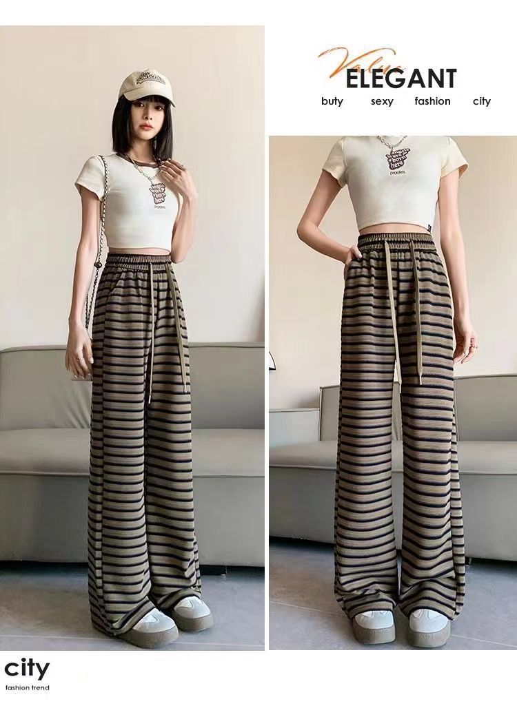 Stripe Casual Palazzo Pants for Women