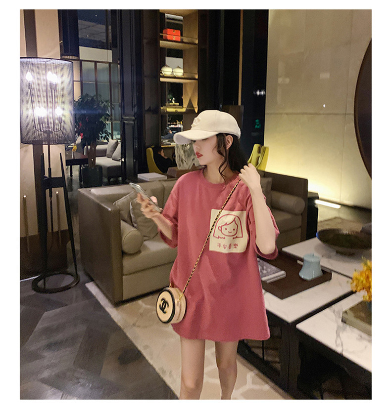 Pink Printed Round Neck T-Shirt