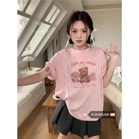 Summer Vintage Teddy Bear Print Tee