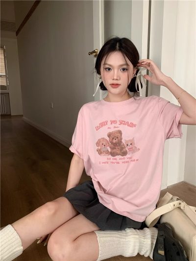 Summer Vintage Teddy Bear Print Tee