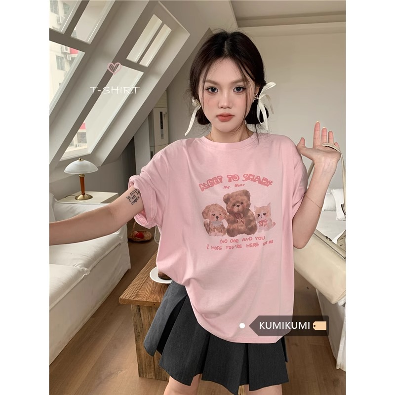 Summer Vintage Teddy Bear Print Tee