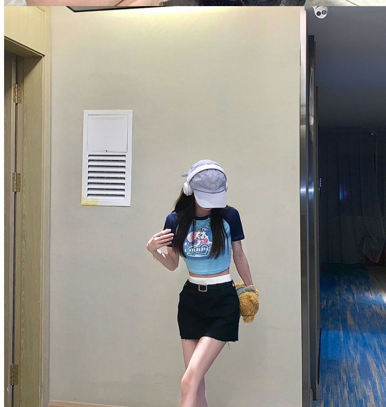 Cartoon Heart Print Short Sleeve T-shirt