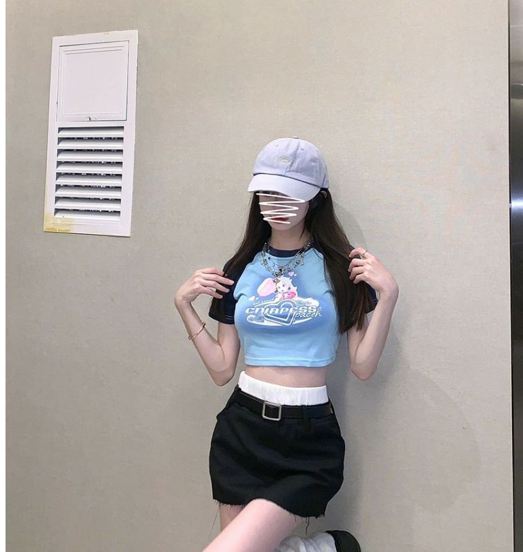 Cartoon Heart Print Short Sleeve T-shirt