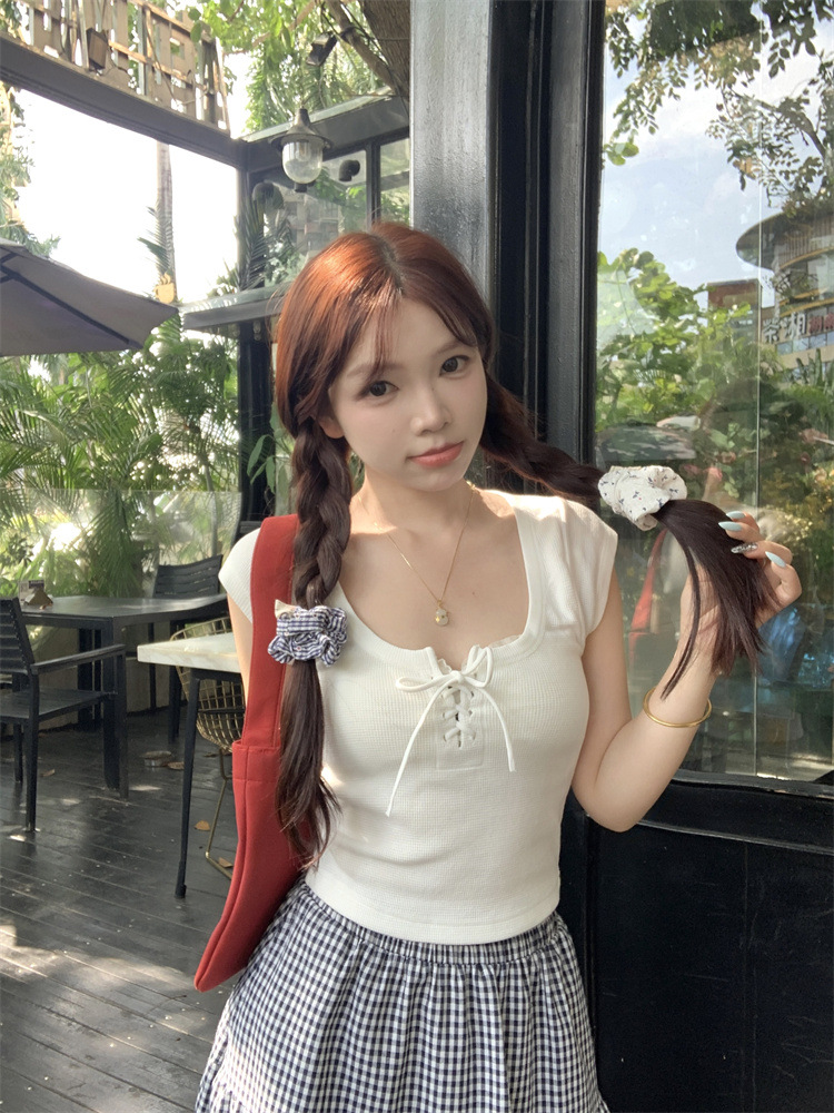 Alluring Drawstring U-Neck Short T-Shirt for Women's Summer 2024