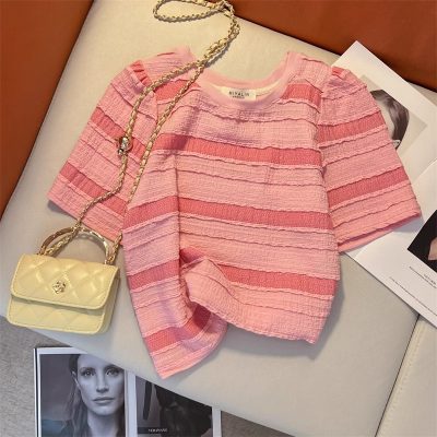 Pink Striped Short Sleeve T-Shirt for Women