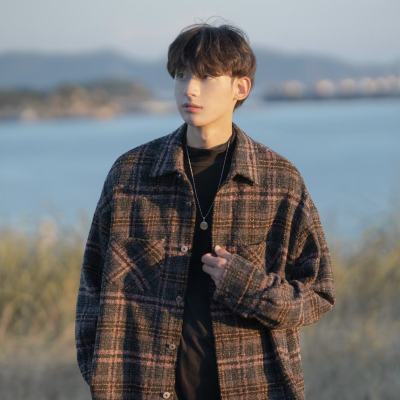 Autumn Chic Plaid Jacket Men's Korean Trendy Casual 2023 New Fashion Brand Jacket Shirt Top Clothing