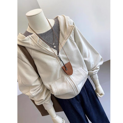 Korean-style Beige Hoodie for Women