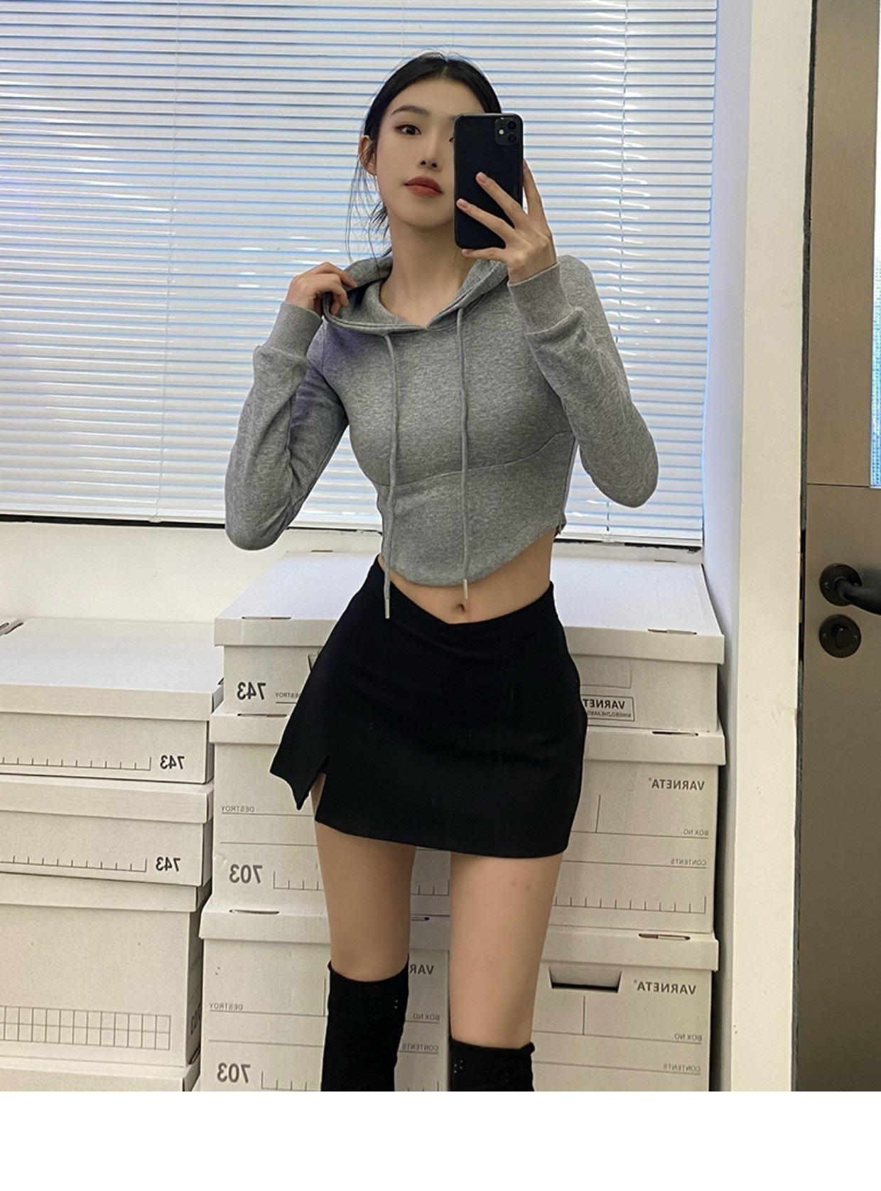 Fashionable Gray Hoodie Top