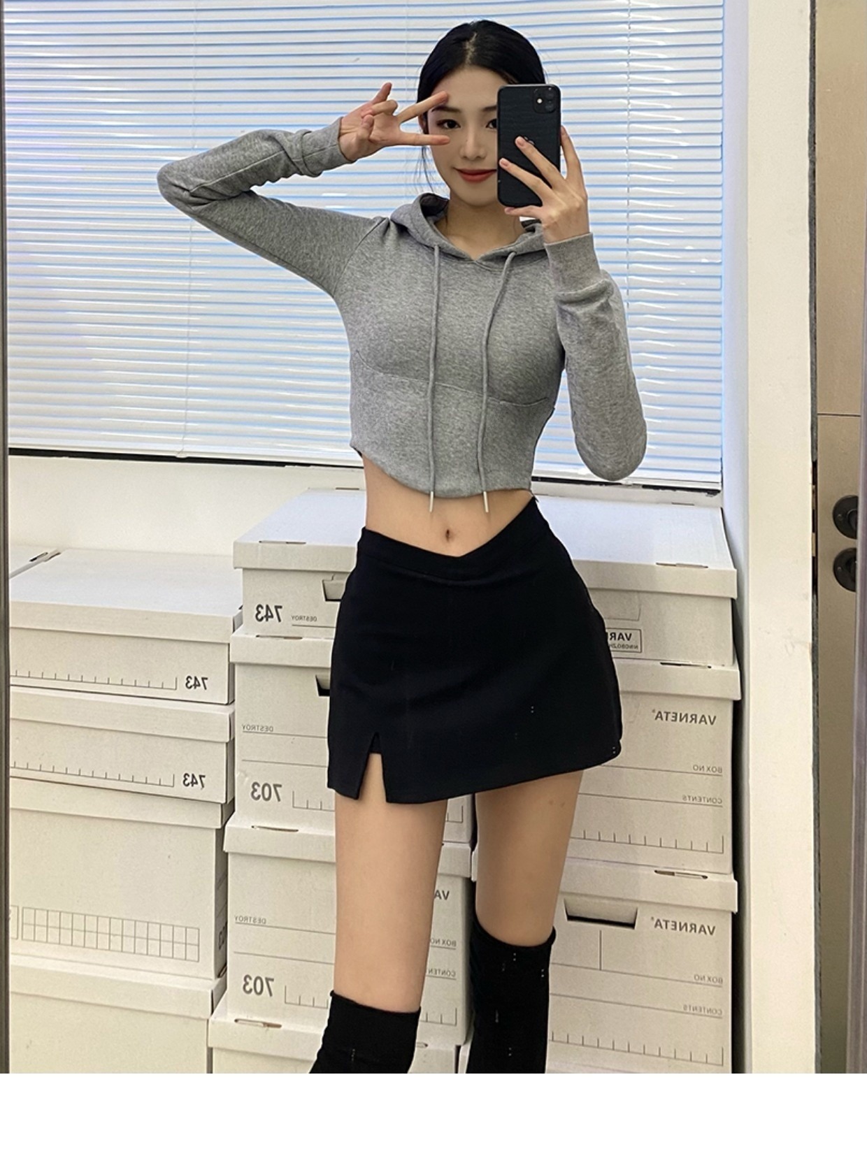 Fashionable Gray Hoodie Top