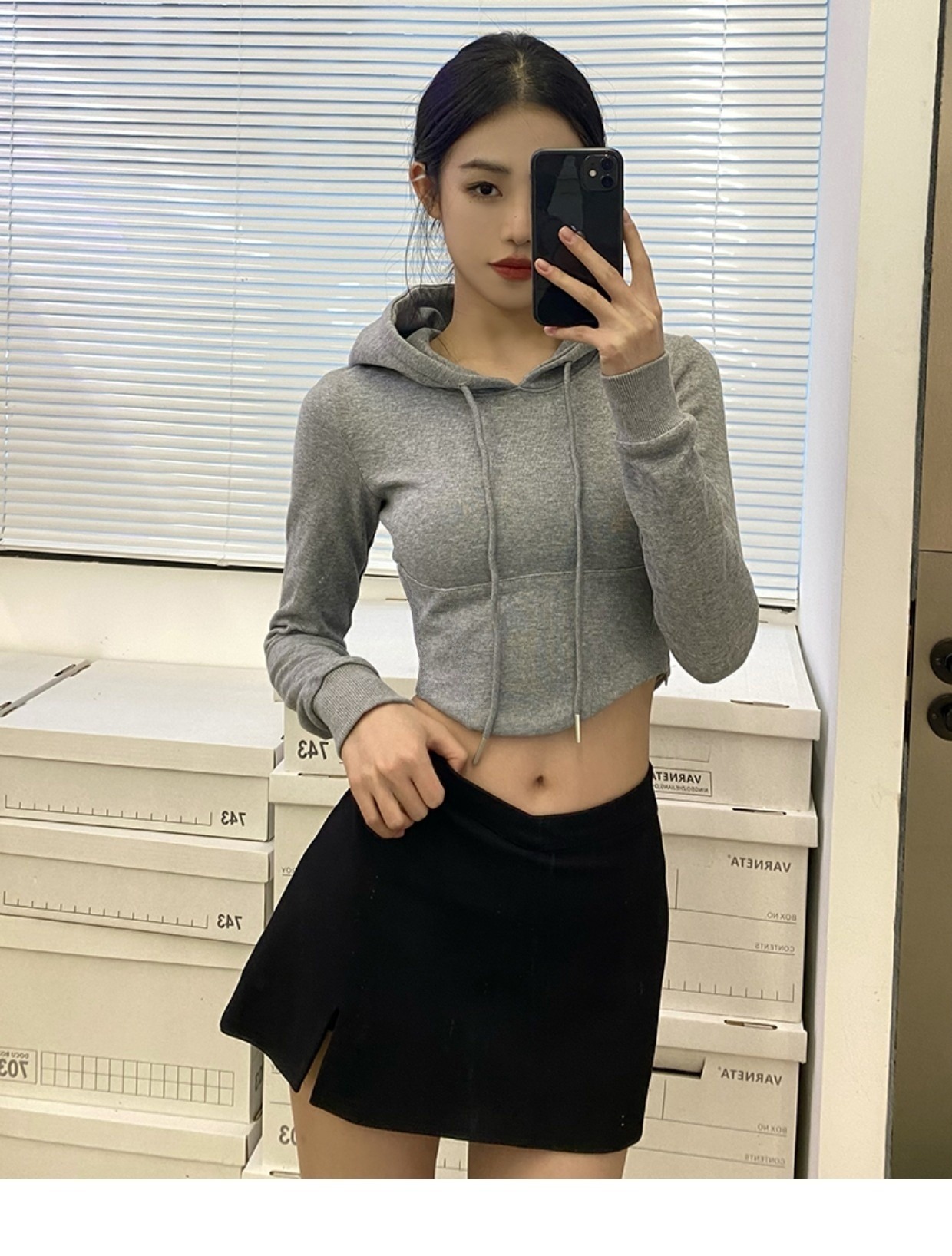 Fashionable Gray Hoodie Top