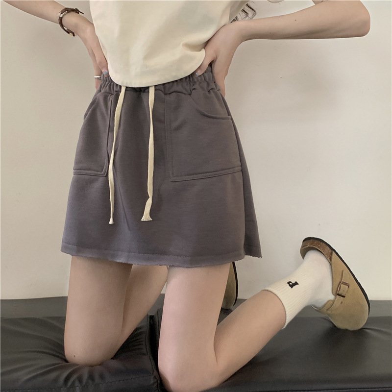 100% Cotton Korean Style Drawstring Grey Skirt