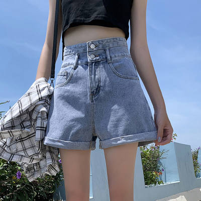 High-Waist Denim Shorts for Women Summer 2024 Slim A-Line Loose Cropped Pants