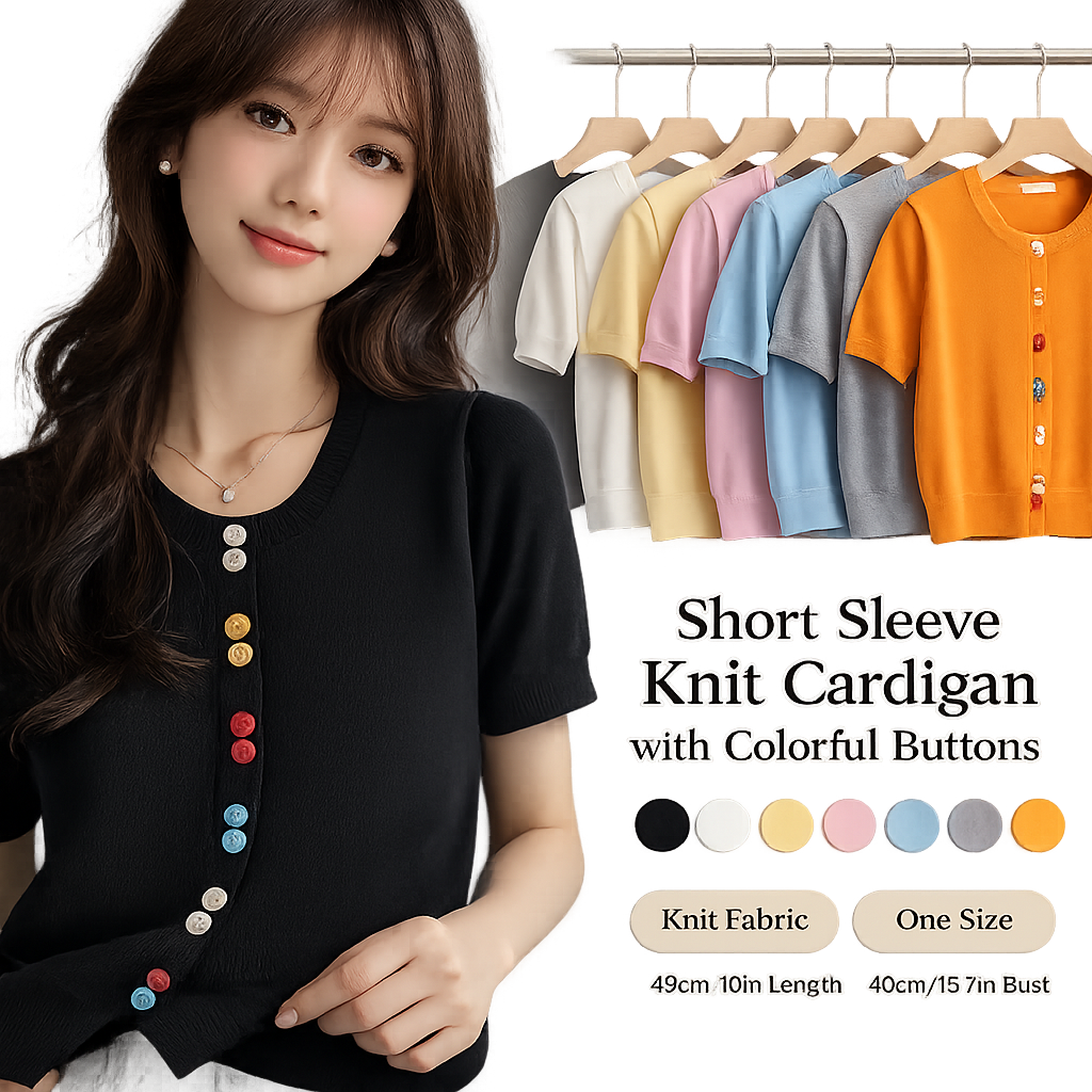 Short Sleeve Colorful Button Knit Cardigan