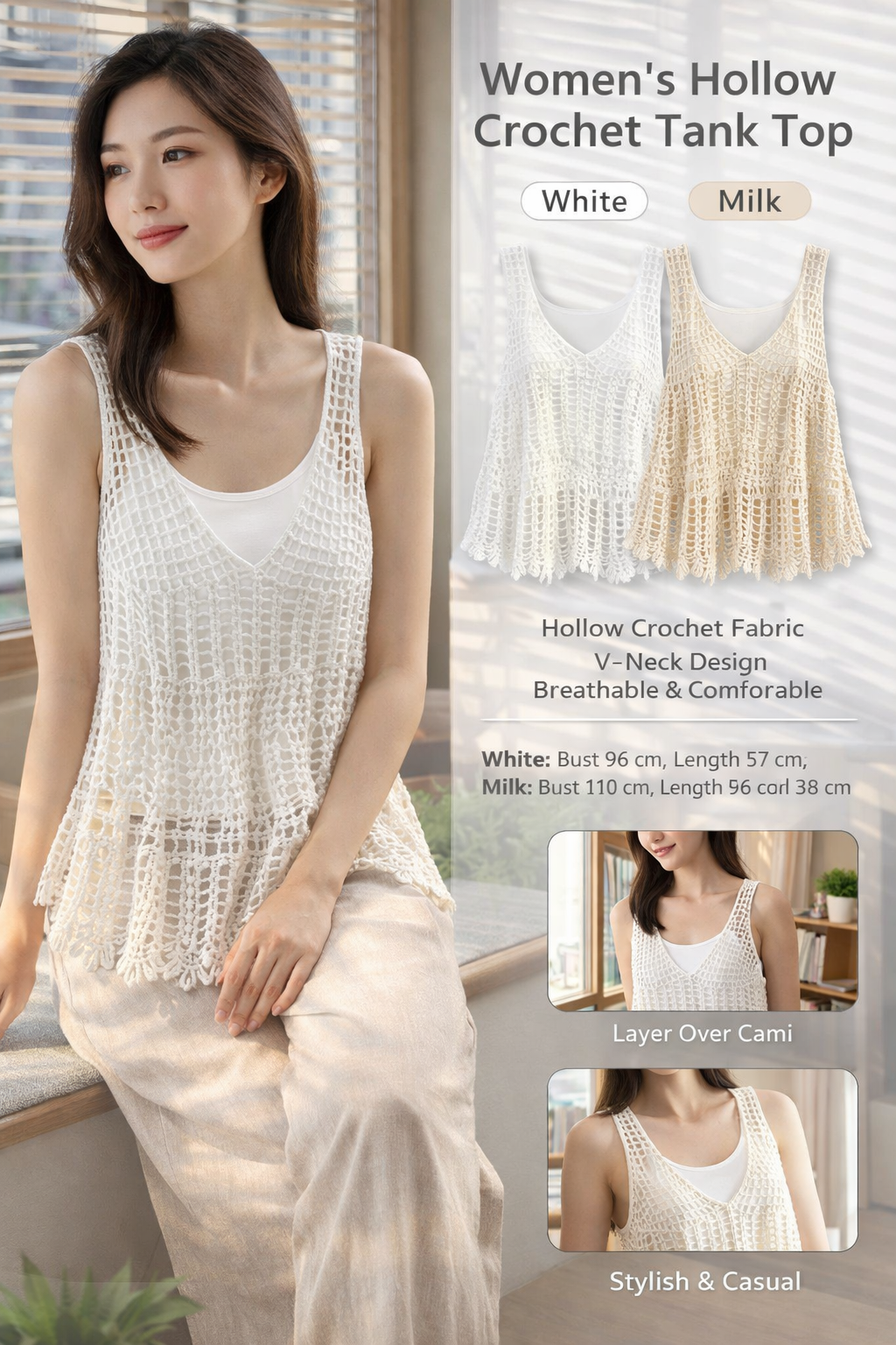 Women's Crochet V-Neck Vest