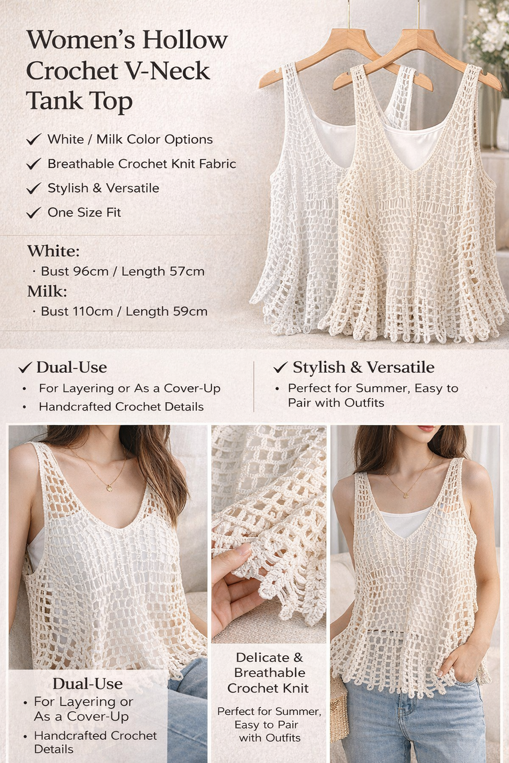 Women's Crochet V-Neck Vest