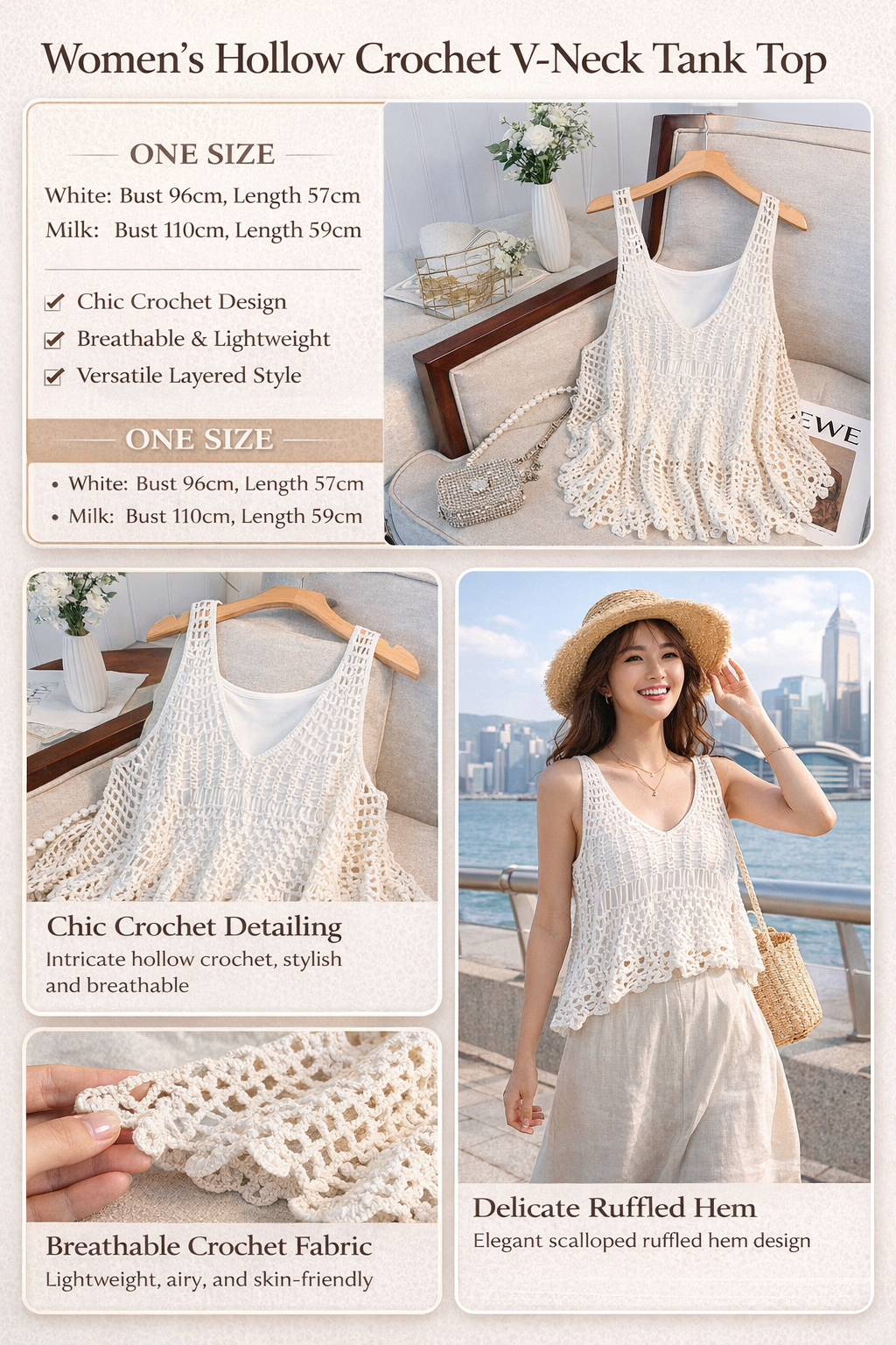 Women's Crochet V-Neck Vest