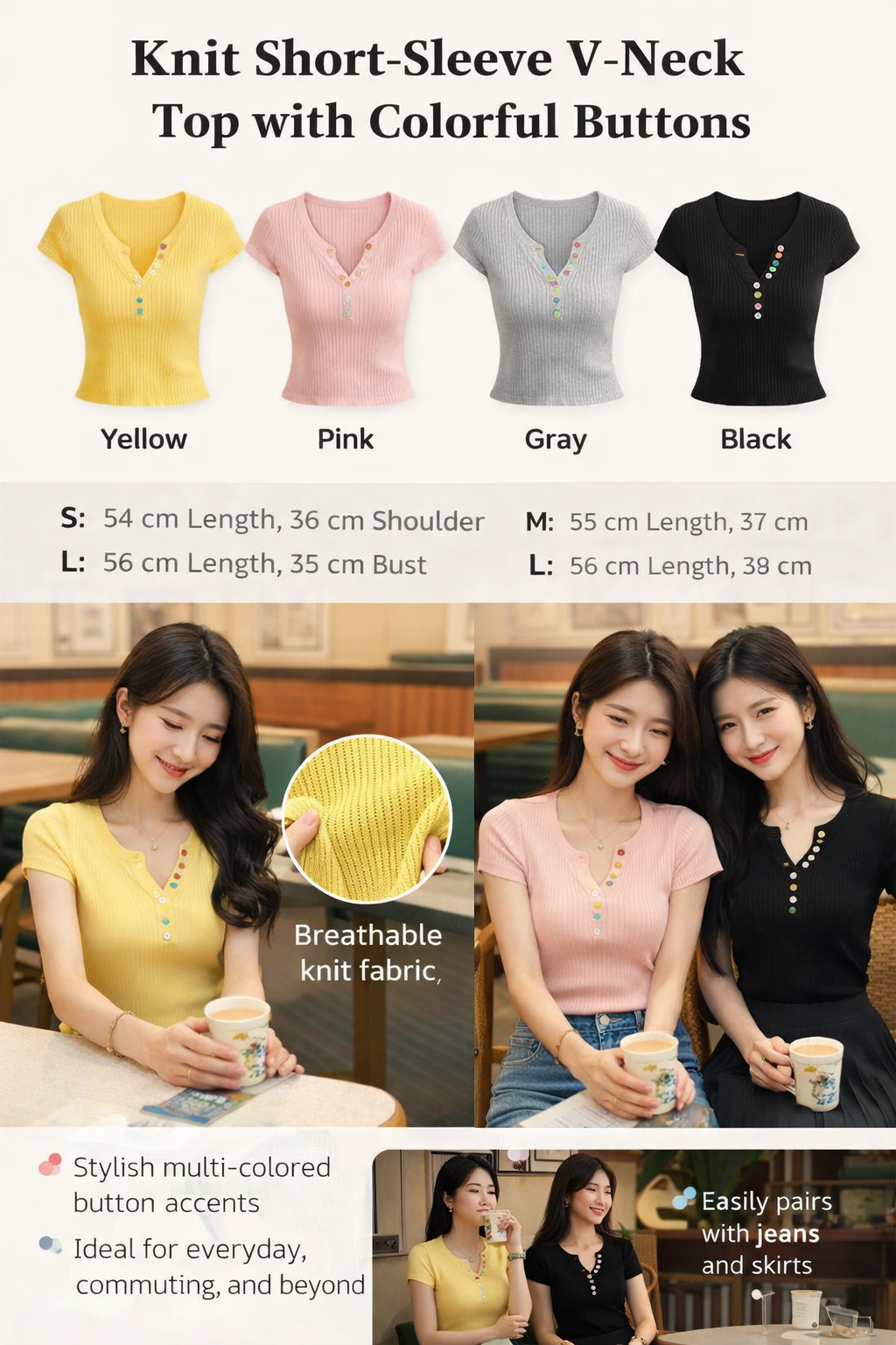 Women's V-Neck Short Knit Top