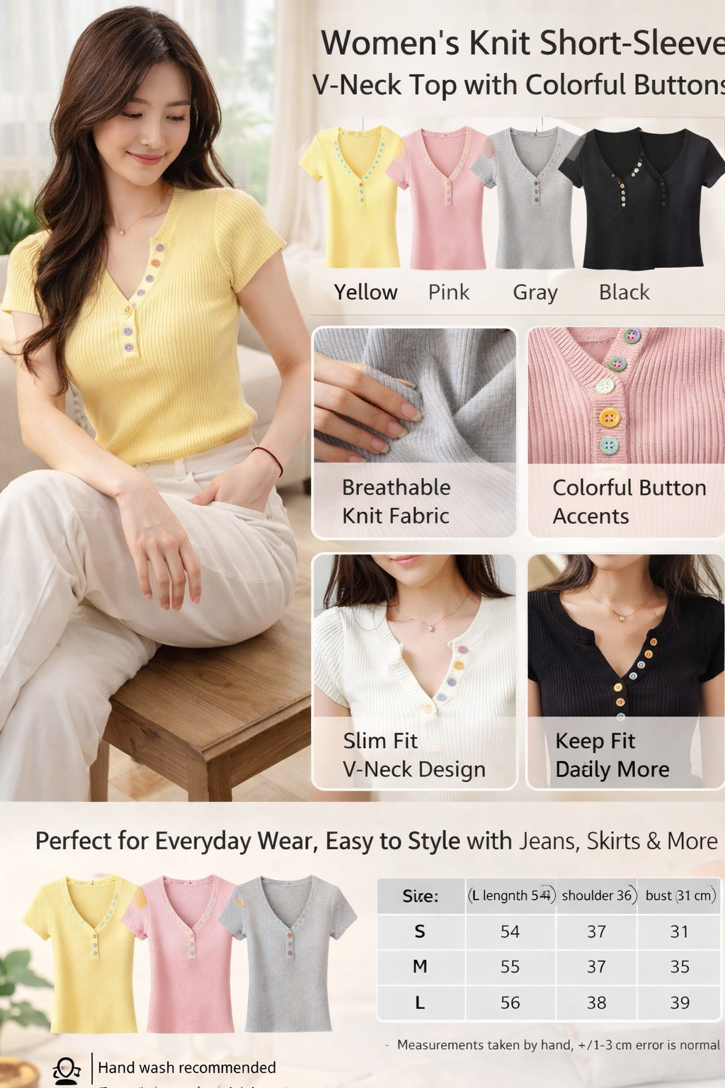 Women's V-Neck Short Knit Top