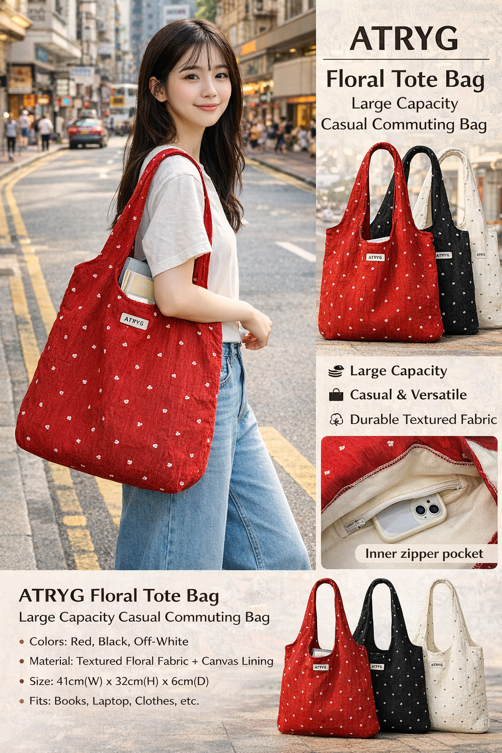 ATRYG Floral Large Capacity Tote Bag