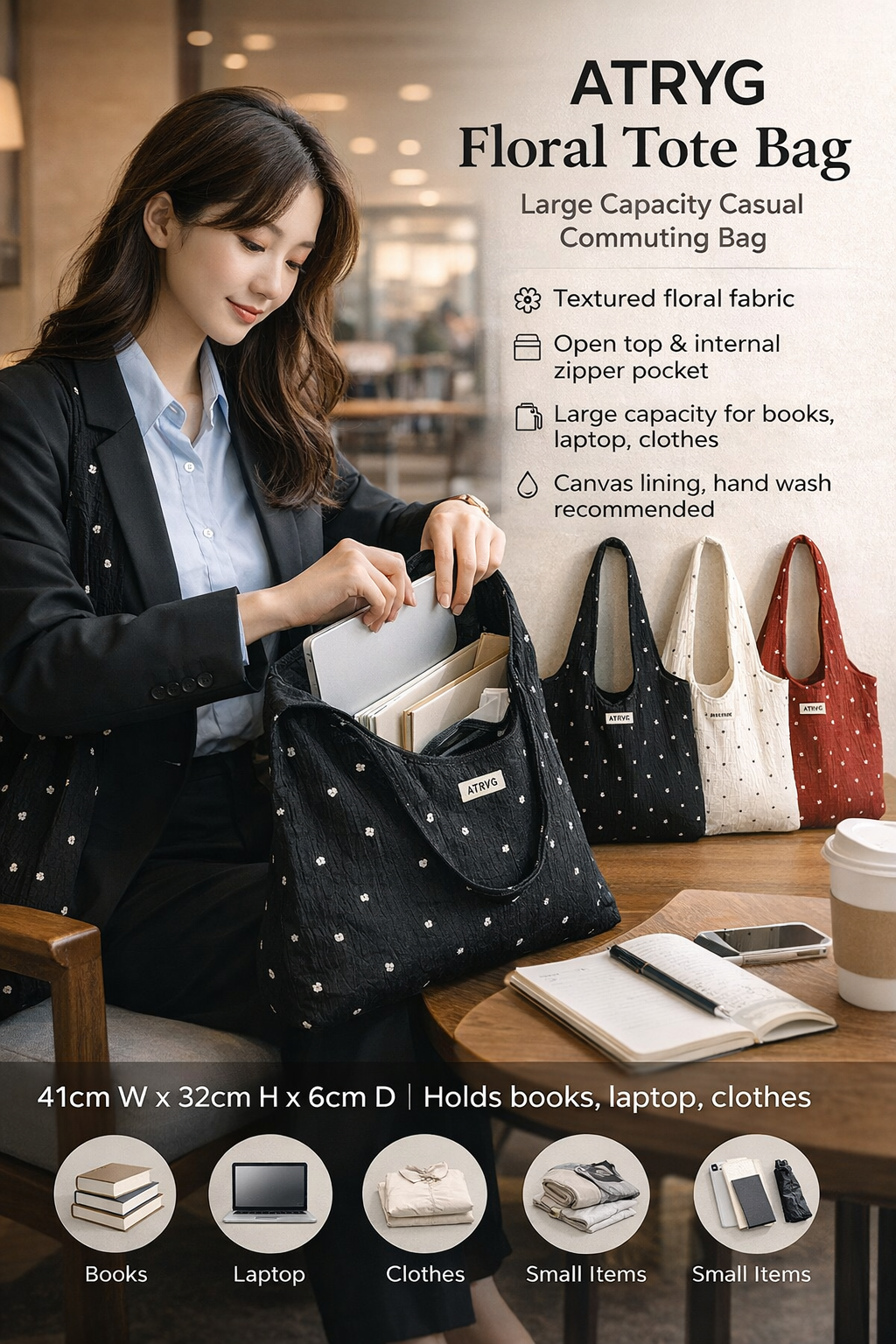 ATRYG Floral Large Capacity Tote Bag