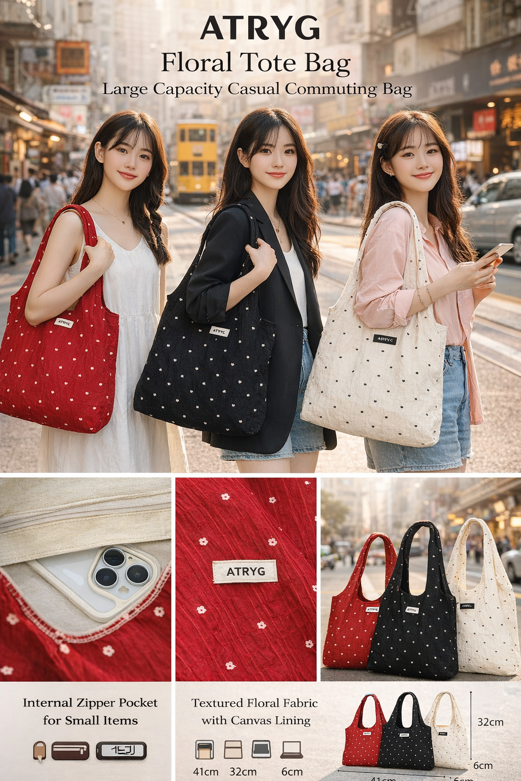 ATRYG Floral Large Capacity Tote Bag