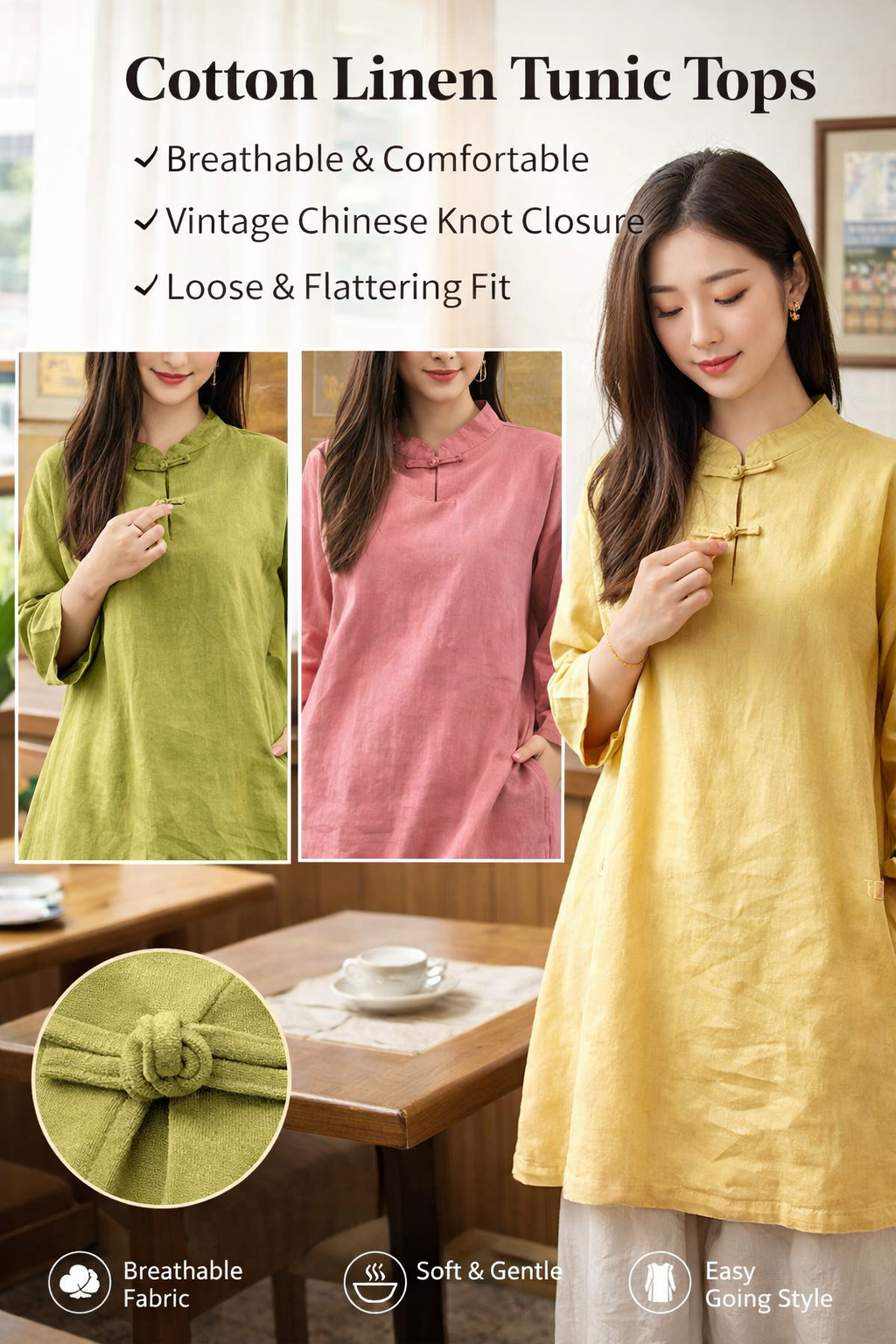 Cotton Linen Chinese Knot Tops
