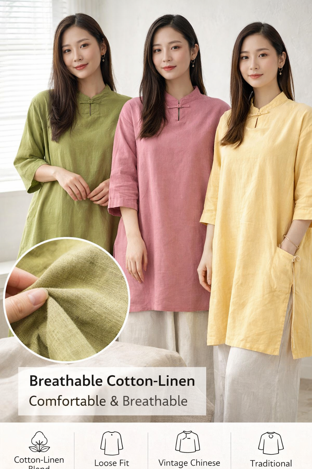 Cotton Linen Chinese Knot Tops