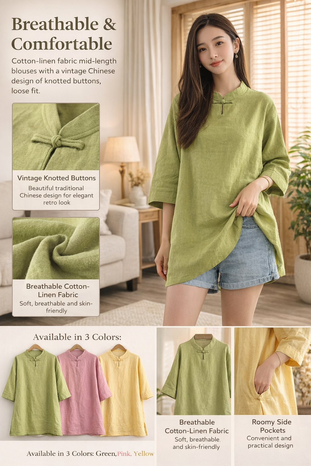 Cotton Linen Chinese Knot Tops