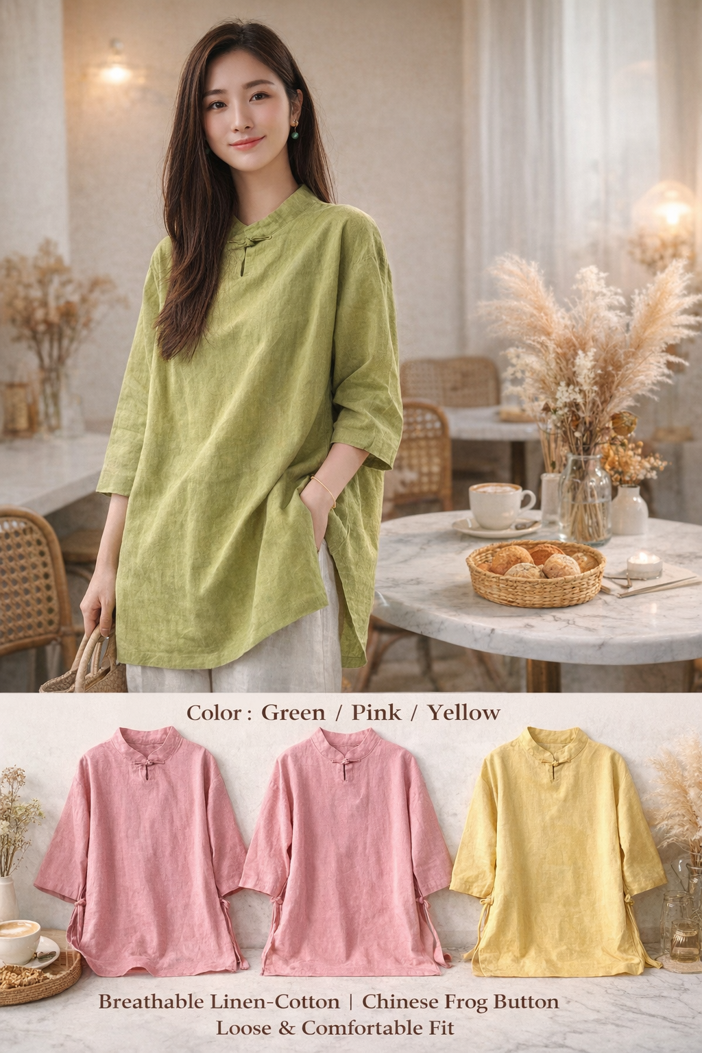 Cotton Linen Chinese Knot Tops