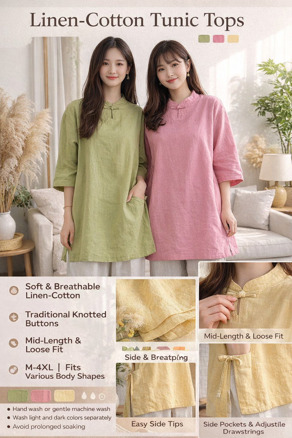 Cotton Linen Chinese Knot Tops