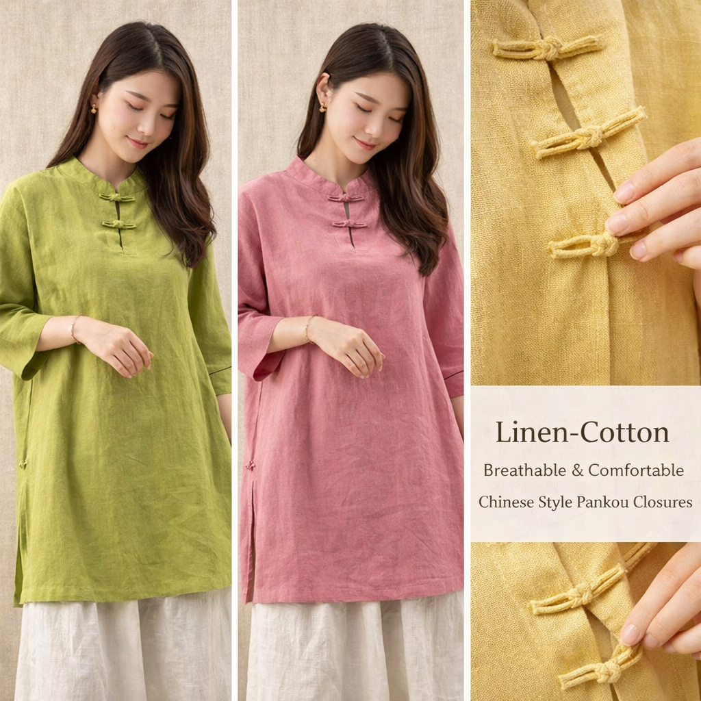 Cotton Linen Chinese Knot Tops