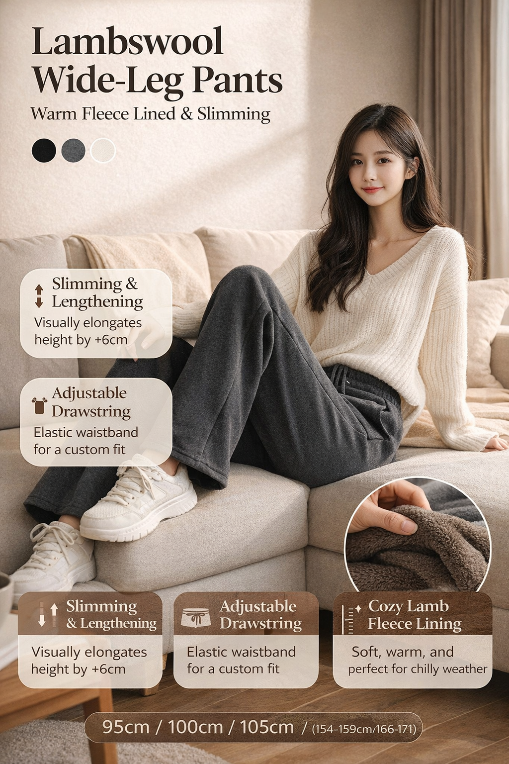Women's Slim Wide-Leg Cotton Blend Pants