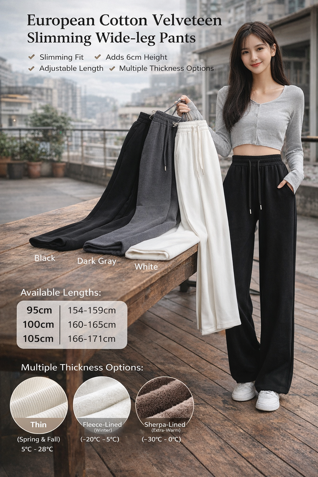 Women's Slim Wide-Leg Cotton Blend Pants