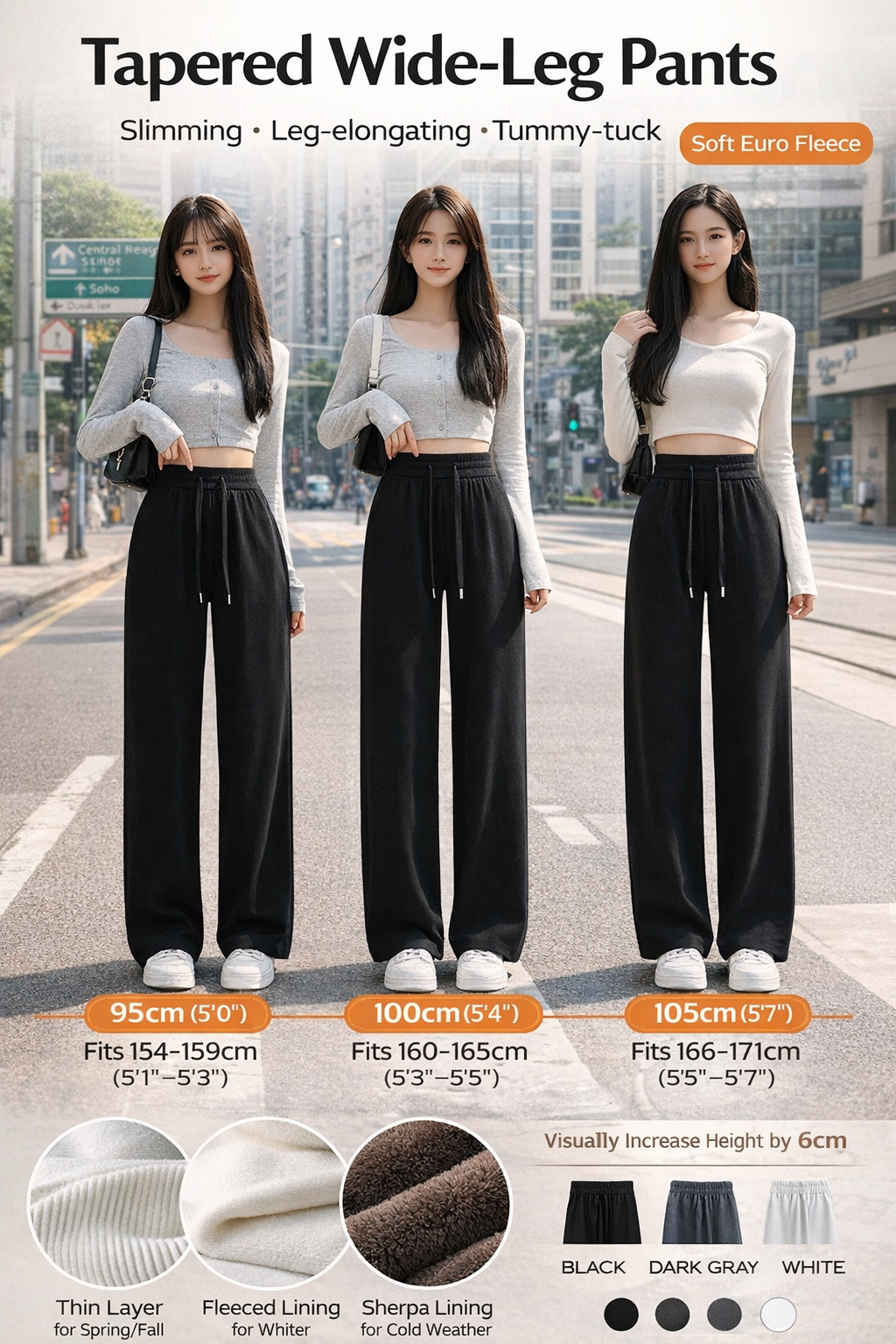 Women's Slim Wide-Leg Cotton Blend Pants
