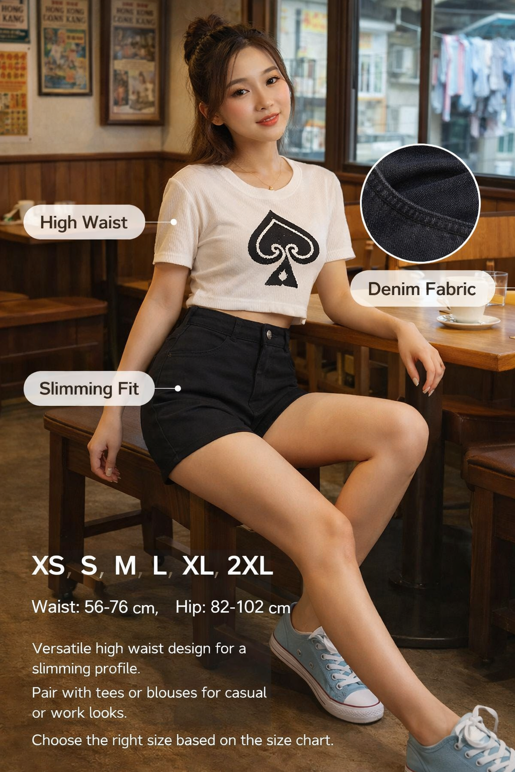 Women's High Waist Slim Black Denim Shorts