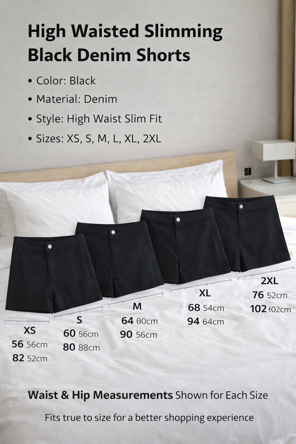 Women's High Waist Slim Black Denim Shorts