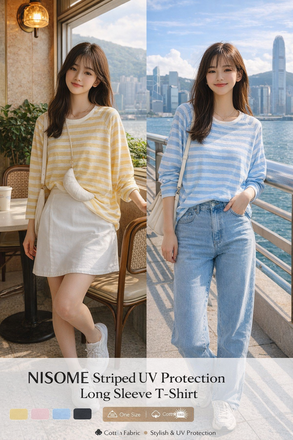 NISOME Striped UV Protection Long Sleeve T-Shirt