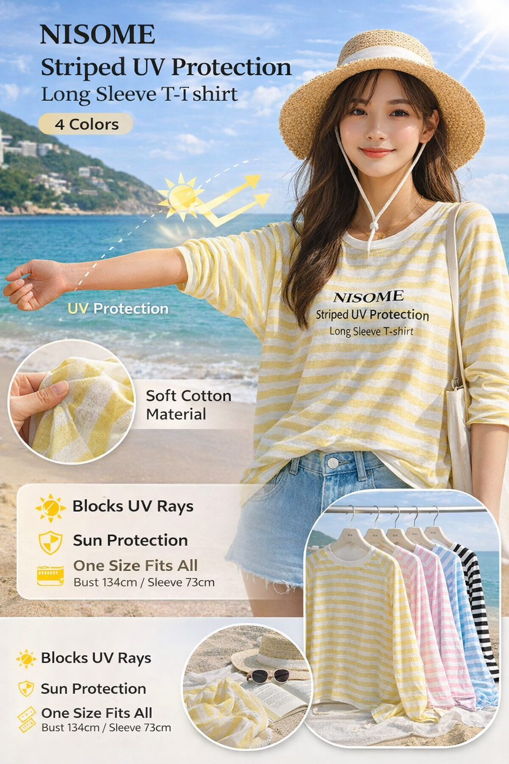 NISOME Striped UV Protection Long Sleeve T-Shirt