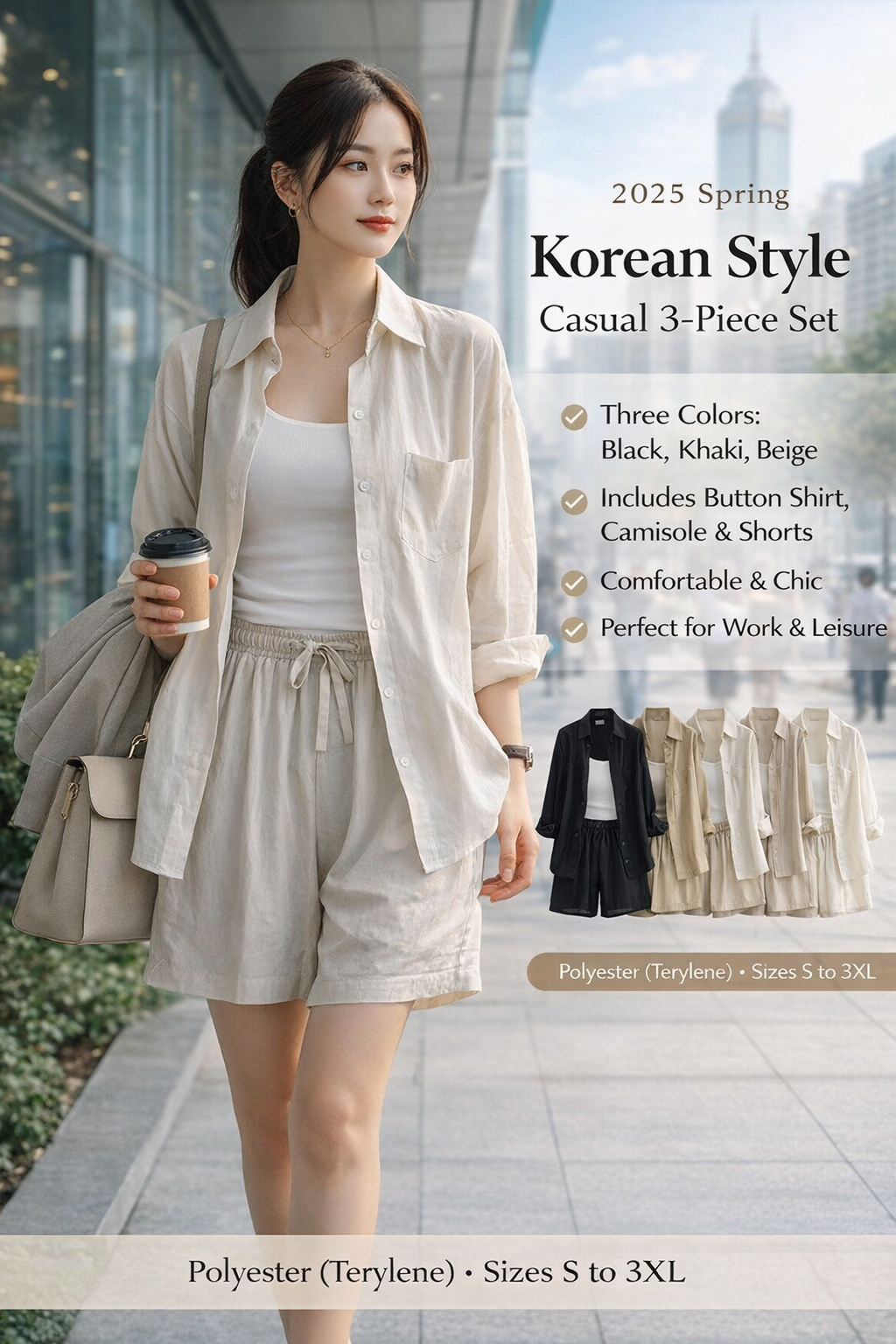 2025 Korean Womens 3-Piece Casual Set