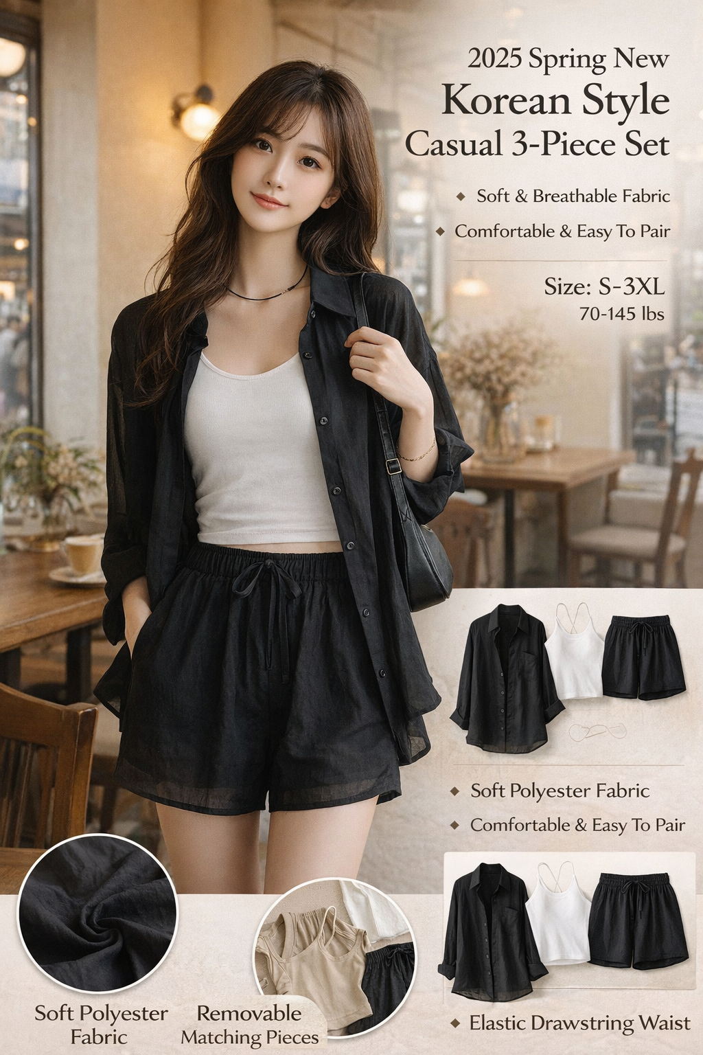 2025 Korean Womens 3-Piece Casual Set