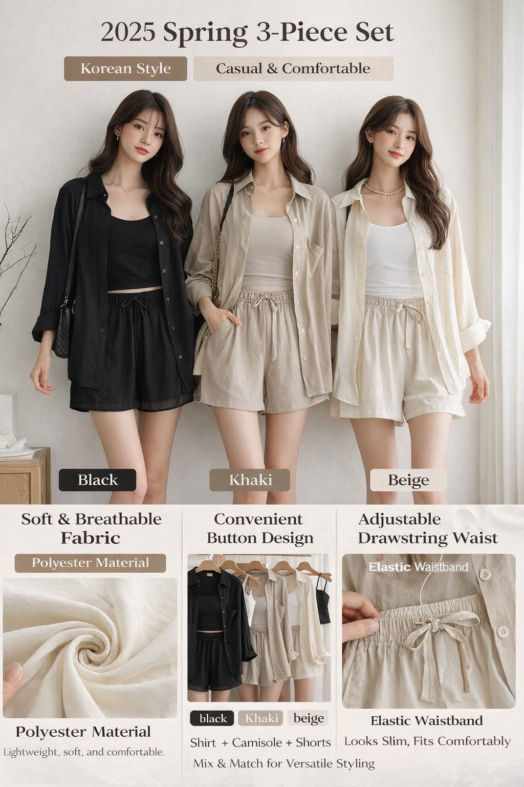 2025 Korean Womens 3-Piece Casual Set