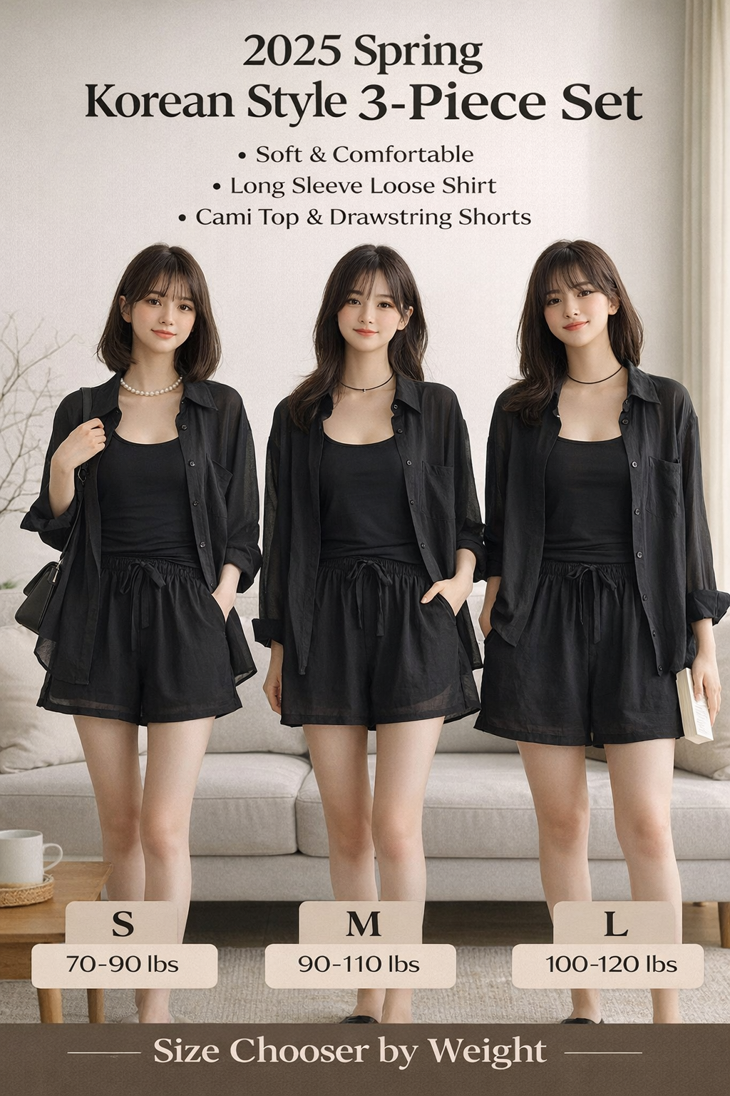 2025 Korean Womens 3-Piece Casual Set