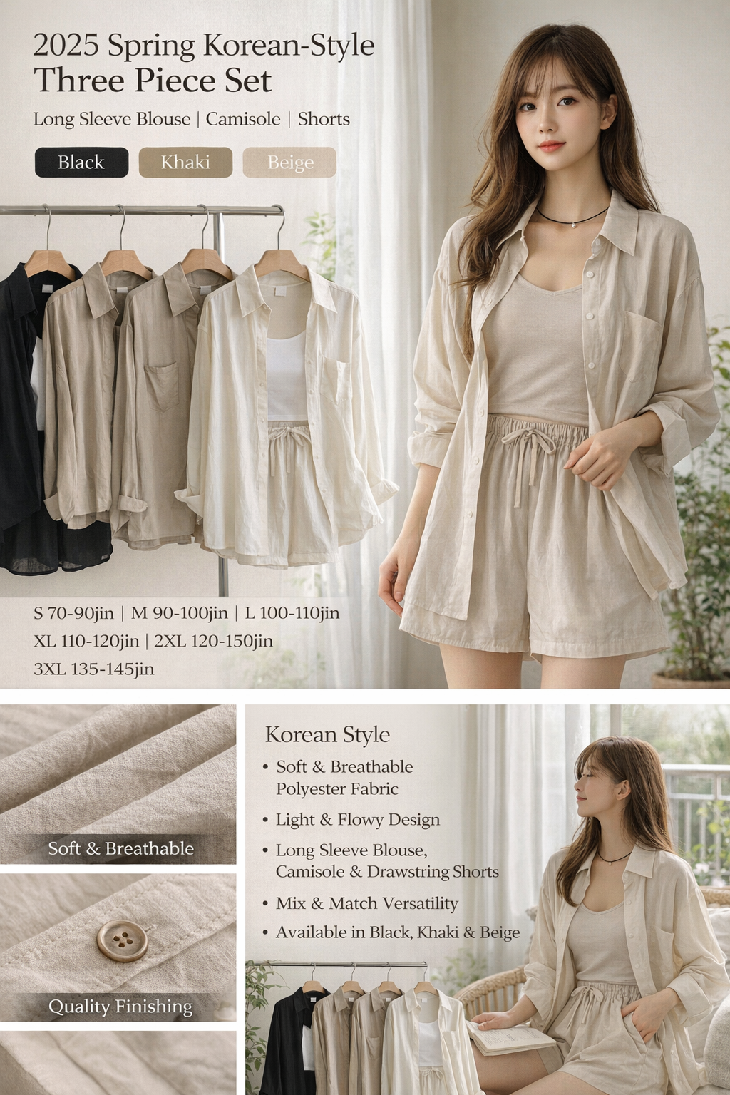 2025 Korean Womens 3-Piece Casual Set