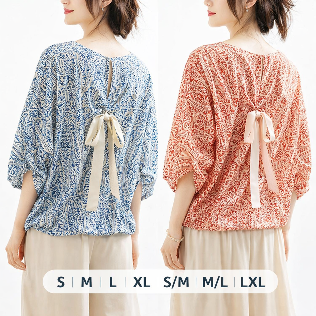 Paisley Loose Bow Back Blouse