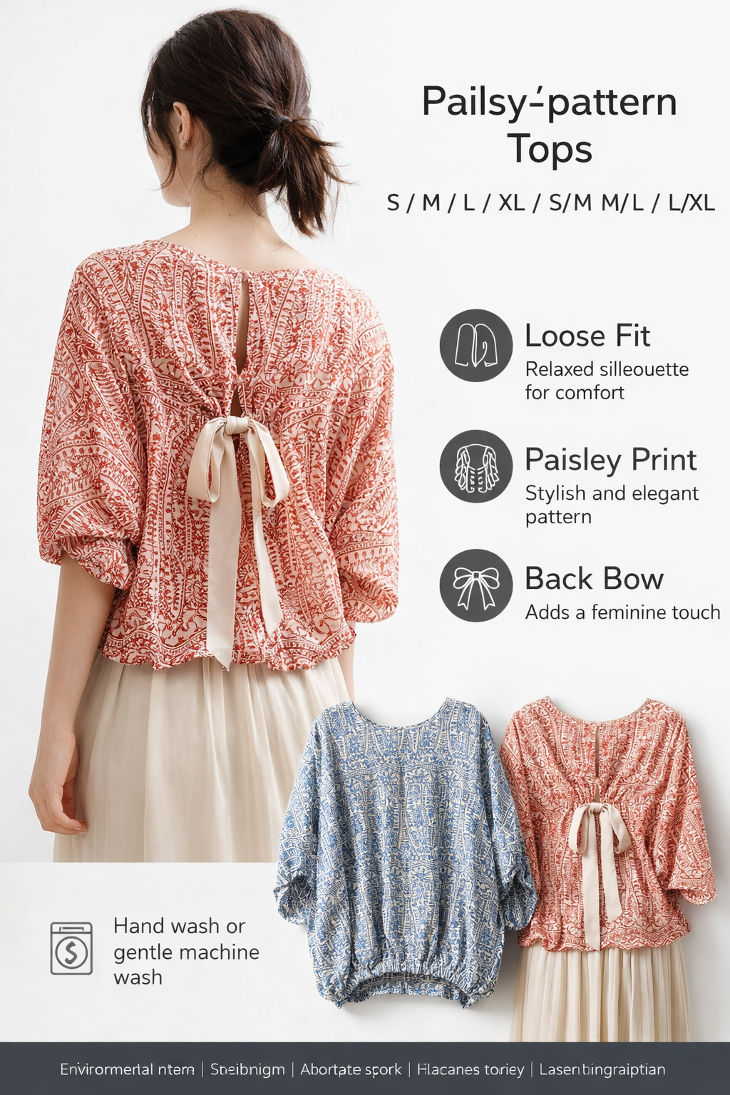 Paisley Loose Bow Back Blouse