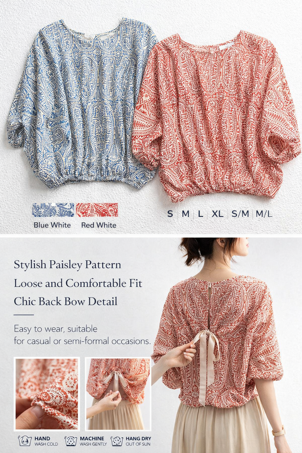Paisley Loose Bow Back Blouse
