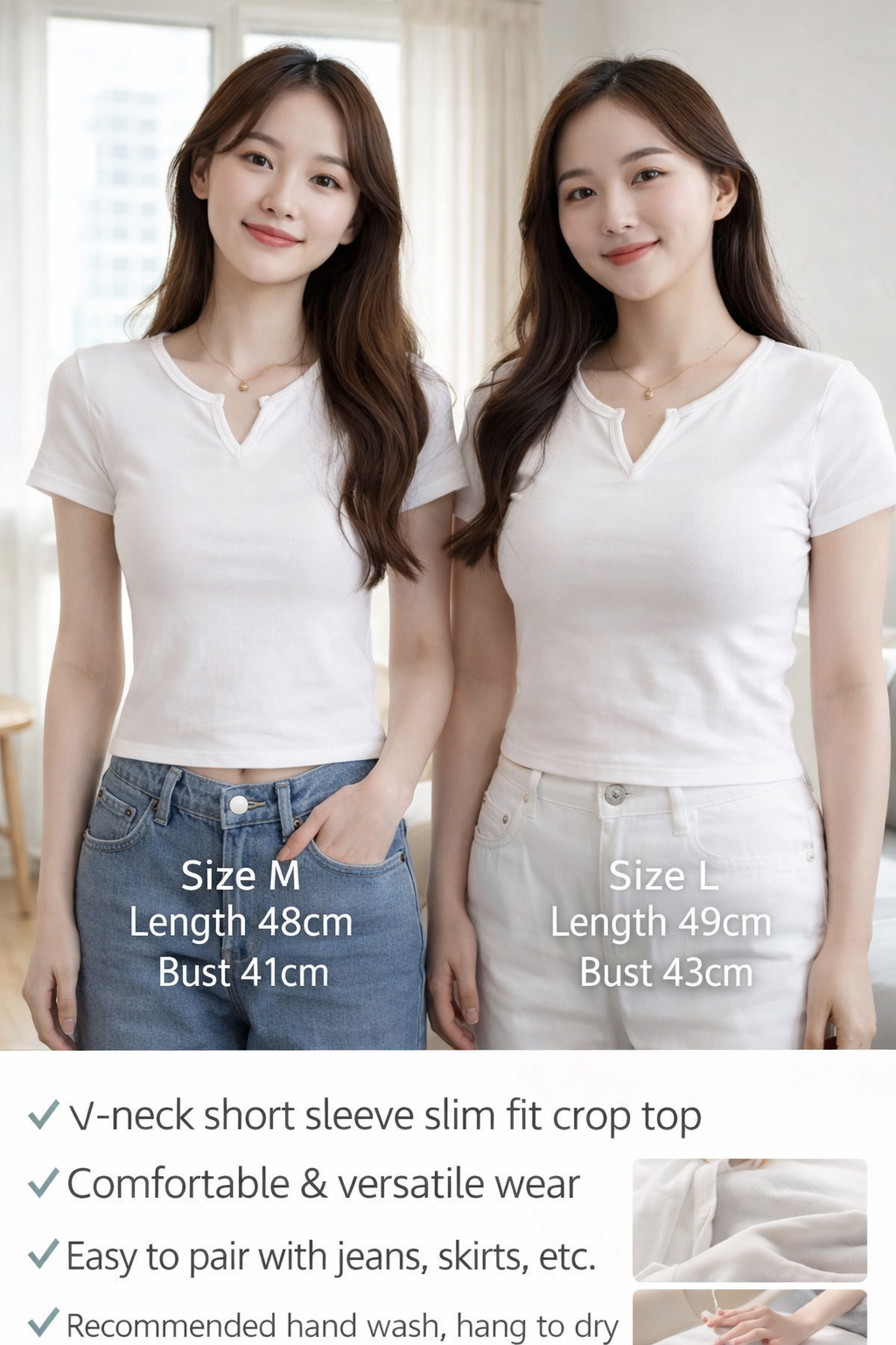 V-Neck Short Sleeve Slim Fit Crop T-Shirt